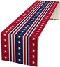 4th of July Table Runner, USA Flag Stars Stripes American Independence Day Red Blue White Stars Lines Print Table Cover for Farmhouse Kitchen Indoor Outdoor Home Party, 13x60inch