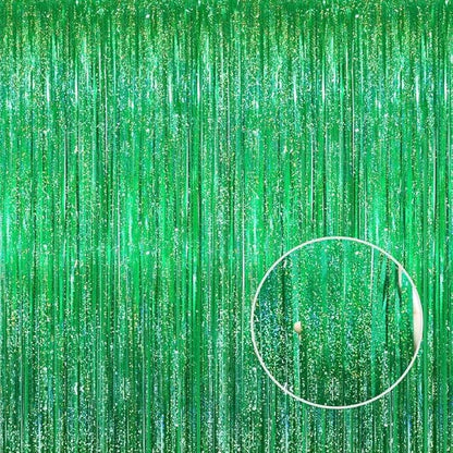GOER 3.2 ft x 8.2 ft Metallic Tinsel Foil Fringe Curtains Party Photo Backdrop Party Streamers for Birthday,Graduation,New Year Eve Decorations Wedding Decor(5 Packs,Shiny Green)