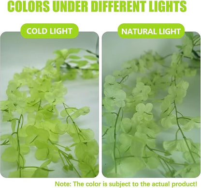 24 Pack Green Wisteria Hanging Flowers, 3.4 Ft Fake Hanging Flowers, Artificial Wisteria Garland Vines for Wedding Room Backdrop Outdoor Patio Garden Decoration