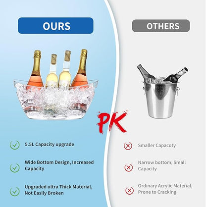 Ice Buckets for Parties (5.5L) 2pcs Ice Buckets, Clear Acrylic Champagne Bucket, Drinks Beverage Tub for Cocktail Bar, Wine, Beer, Soda