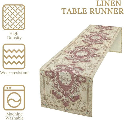 Boho Bohemia Table Runner, Vintage Blue Gold Retro Flower Rustic Country Floral Printed Pattern for Home Kitchen Table Decor Dining Coffee Room Garden Party Wedding Decor 13x90in