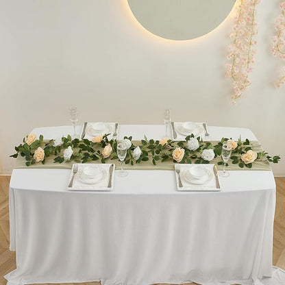 Artificial Rose Garlands Rose Vines Leaves Banners Hanging Floral Garland Fake Rose Flower Vine Wall Decorations, Champagne