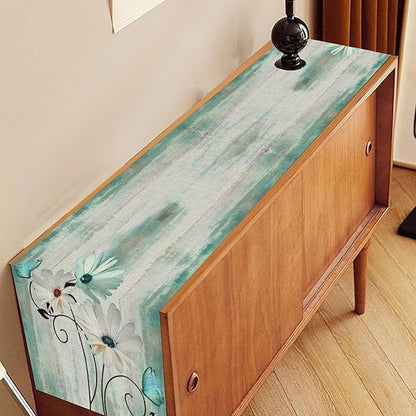 Farmhouse Table Runner, Rustic Wood Plank Spring Daisy Flower Retro Wooden Country Table Center Decor for Home Kitchen Dining Patio Holiday Party Indoor Outdoor Table Decorations, 13"x108" Inch