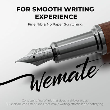 WEMATE Fountain Pen Set, Fine Nib, 20 Ink Cartridges(10 Black&10 Blue), 1 Ink Converter, Smooth Writing, No Skips, Nice Gift for Men, Women, Cool Wood Fountain Pen for Writing, Calligraphy