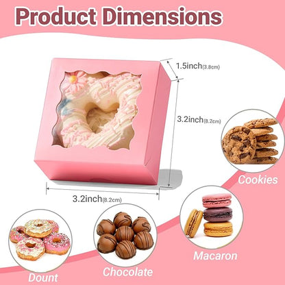 RomanticBaking 3 ¼" x 3 ¼" x 1 ½" 50PCS Chocolate Truffle Boxes for 4，Cookies Boxes Soap Boxes Donut Boxes Macaron Boxes Mini Bakery Boxes with Window Brownie Box