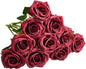 Artificial Rose 10pcs Open Flower Bouquet Faux Rose Stems for Wedding Arrangement, Bridal Bouquet, Centerpiece, Fake Faux Silk Flowers (Wine Red)