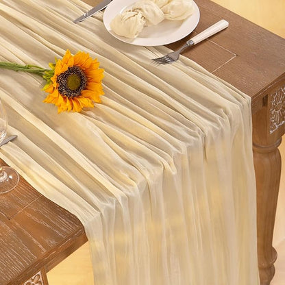 Beige Cheesecloth Table Runner 10 Pack Fall Table Runners 120 Inches Boho Gauze Cream Cheese Cloth Fall Table Decorations for Thanksgiving Wedding Bridal Baby Shower Garden Party Decor