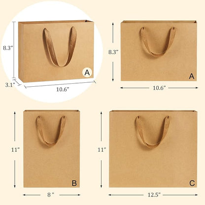 BagDream Paper Bags 10.6x3.1x8.3 25Pcs Gift Bags Heavy Duty Kraft Brown Gift Paper Bags with Handles Soft Cloth, Party Favor Bags, Shopping Bags, Retail Merchandise Bags, Wedding Party Gift Bags