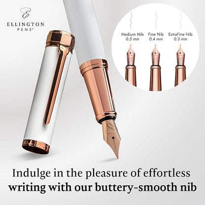 Ellington Pens Luxury Fountain Pen Set- Fountain Pens for Writing - Smooth Fine Nib - Includes Refillable Ink Converter, 3 Ink Cartridges [Black & Blue], Gift Box - Elegant Calligraphy