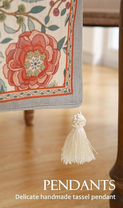 Floral Cloth Small Runner for Table,Decorative Linen 63 Inches Long Table Runners,Farmhouse Decor Tabletop for Kitchen,Dining,Party,Home,Christmas,12"*63"