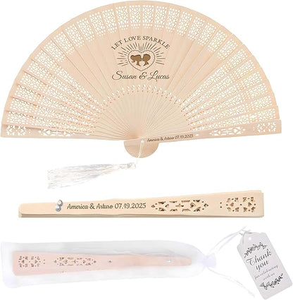 50 PCS Custom Fans Personalized Folding Fans for Line Dancing Wooden Hand Fan Wedding Favors Bulk Fans for Guests Party Event Use (Style13)