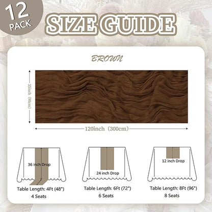 12 Pack Brown Cheesecloth Fall Table Runner 10ft Boho Gauze Fabric Cheese Cloth Table Runner 35 x 120 Inch Rustic Sheer Runner for Thanksgiving Wedding Decor Baby Shower Party Centerpiece Decoration
