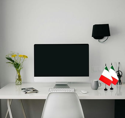 Italy Desk Flag, 12 Pack Italian Table Office Flag with Black Solid Pole and Stand Base, International Country Flag, Festival Celebration, Classroom Meeting Desktop Decor (Italy)