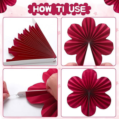 BestoFun 12 PCS Paper Flowers Fans Hot Pink Party Decorations Paper Flowers Decorations for Wall Girl Groovy Birthday Baby Shower Wedding Bachelorette Room Hanging Décor