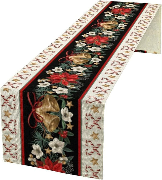 Christmas Table Runner, Xmas Holiday Seasonal Winter Table Cloth Kitchen Dining Table Decoration for Home Party Decor 13x90 Inch
