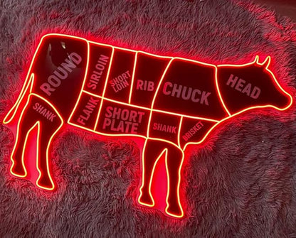 Cow Neon Sign, Butcher Shop Led Sign, Wall Decor, Cow Led Light, restaurant neon Sign Width Size:25inches