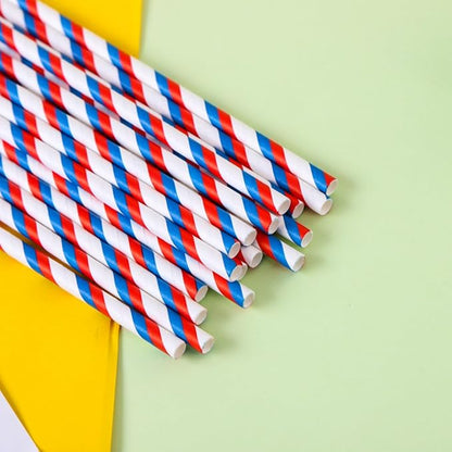 200Pcs Independence Day Paper Straws, American Flag Star Stripe Red White and Blue Drinking Straws for Memorial Day, Election Day, 4th of July Independence Day Party Supplies Decorations