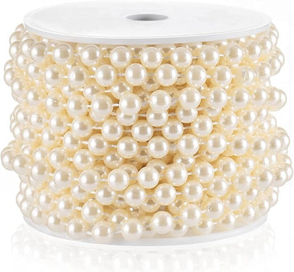 Craft String Pearls 8MM Pearl Bead, 33 Feet Ivory Faux Pearl Garland Spool Roll Strand Wedding Party Decoration, Christmas Tree Decorations