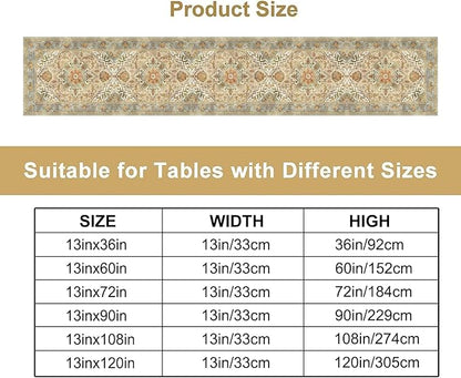 Vintage Boho Floral Table Runner, Rustic Country Farmhouse Yellow Blue Retro Flower Pattern for Home Kitchen Table Decor Dining Coffee Room Party Decor 13x60in