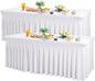 Wish Care 2 Pack White Spandex Table Clothes for 6 Foot Rectangle Tables, 6FT Wrinkle Free Fitted Tablecloths Ruffles Design Table Cover for Party, Banquet, Wedding and Events