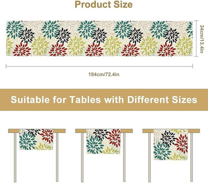 Abstract Red Dahlia Vintage Table Runner, Geometric Lines Mid Century Vintage Modern Colorful Table Runner for Party Kitchen Dining Living Room Laundry Room Decor, 13x60 Inch