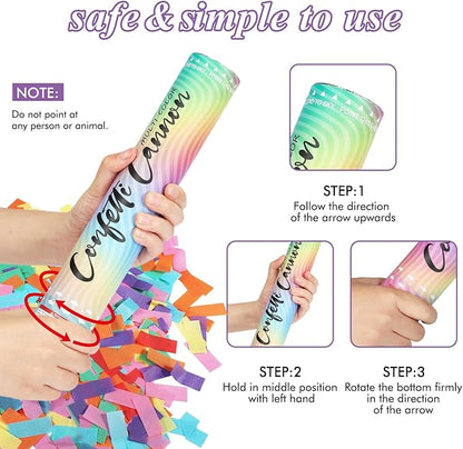 6 Pack Confetti Poppers Multicolor Confetti Cannon - 12 Inch Biodegradable Party Poppers Shooters for Birthdays, Weddings, New Year's Eve, Christmas, Parties,Graduation celebration