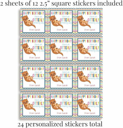 Custom & Personalized Adorable Otter Otterly Amazing Happy Birthday Gift Tag Sticker Labels, 24 2.5" Square Stickers by Amanda Creation