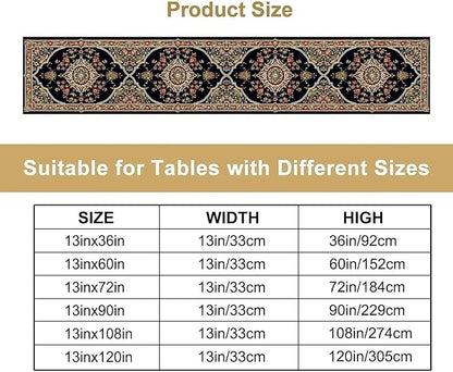 Vintage Boho Floral Table Runner, Rustic Country Farmhouse Black Bohemia Flower Pattern for Home Kitchen Table Decor Dining Cafe Room Wedding Party Decor 13x90in