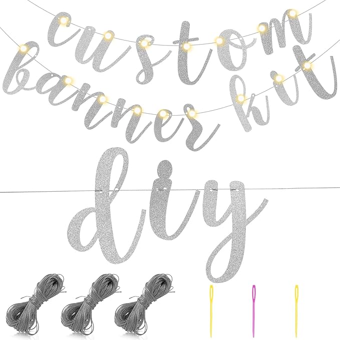 TaoBary 167 Pcs DIY Banner Kit Happy Birthday Glitter Banner Customizable Glitter Make Your Own Kit 162 Letters Symbols and Numbers 3 Rope for Birthday Halloween Wedding Christmas(Silver)
