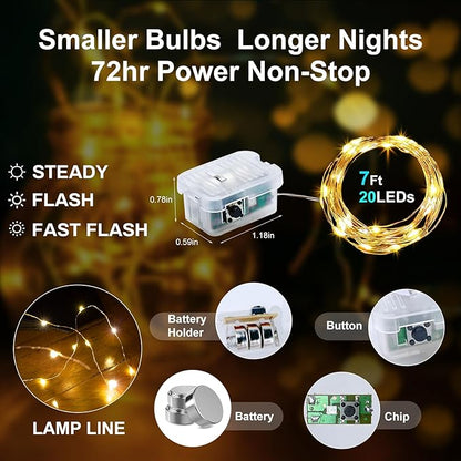 Aogist 12 Pack Fairy Lights 3 Modes 7ft 20 LED Waterproof,Battery Operated Silver Wire Firefly Starry Moon Mini String Lights for Mason Jars Christmas DIY Crafts Party Bedroom,Cool White&Warm White