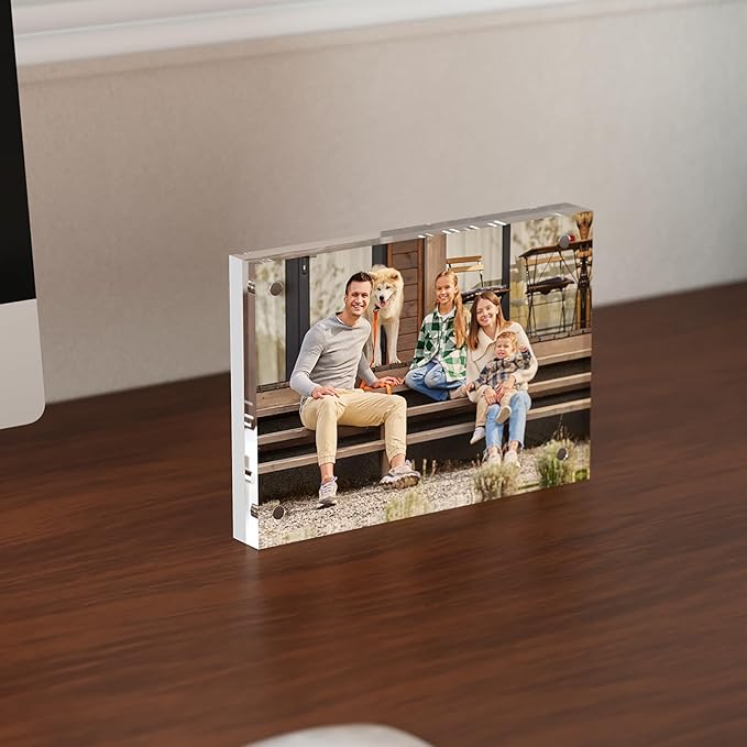3.5x5 Acrylic Picture Frame 1 Pack, Clear Freestanding Double Sided Frameless Magnetic Photo Frames, Desktop Display Decor Gift