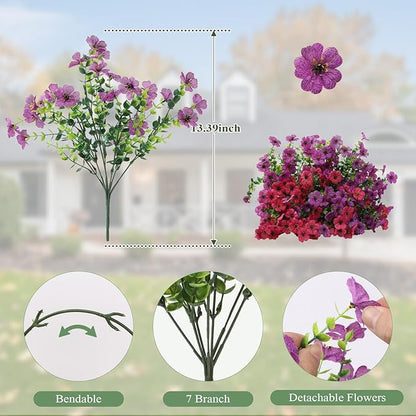 Artificial Flowers for Outdoors 12 Bundles, UV Resistant Colorful Fake Silk Flower Outdoor Planter Garden Decor Indoor Decorations