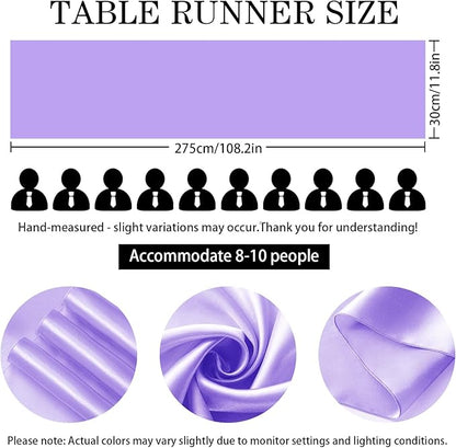 SHEJIZE 10 Pack Lavender Satin Table Runner 12x108 Inches Long, Bright Silky Smooth Satin Table Runner Table Decor for Wedding Banquet Christmas Prom Event Birthday Party