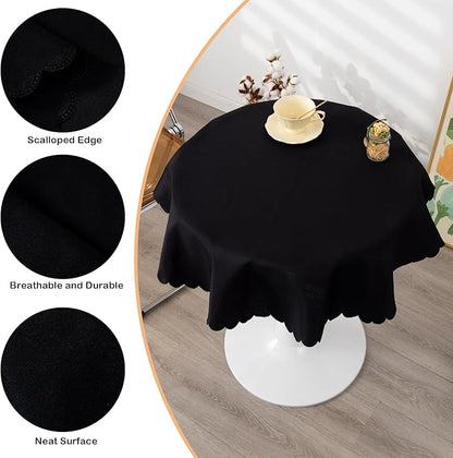 Round Black Tablecloth 48 Inch Polyester Fabric Washable Table Cloth Decorative Wrinkle Resistant Solid Color Table Cover for Kitchen Dinning Party Wedding Camping