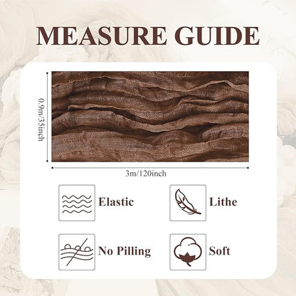 Asee'm 2pcs Cheesecloth Table Runner 120 Inches Long Brown Boho Gauze Cheese Cloth Runner 10FT Rustic Sheer Fall Table Runners for Thanksgiving Christmas Wedding Party Baby Shower Decoration