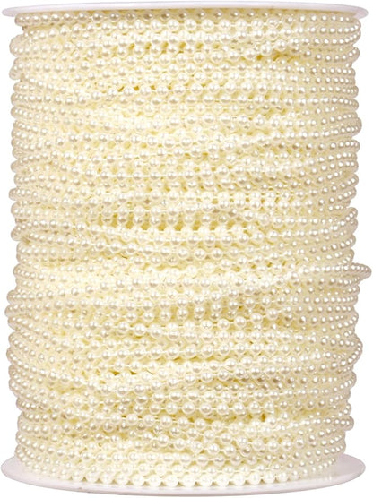 [295Feet] Pearl Beads Garland, 3MM 98 Yards Faux Pearl Beads String Roll Bulk for DIY Craft Wedding Party Christmas Tree Decoration