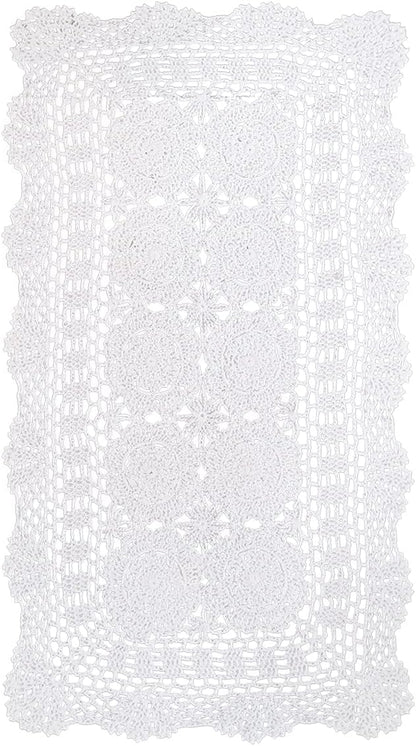 Phantomon Lace Table Runner Rectangular Table Cover Cloth Handmade Crochet Floral Placemats 100% Cotton (Floral White, 15x28Inch)