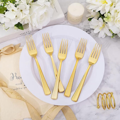 bUCLA 600PCS Gold Plastic Forks - 7.4inch Heavy Duty Plastic Forks Bulk Disposable for Party - Gold Silverware,Ideal for Weddings&Daily Using