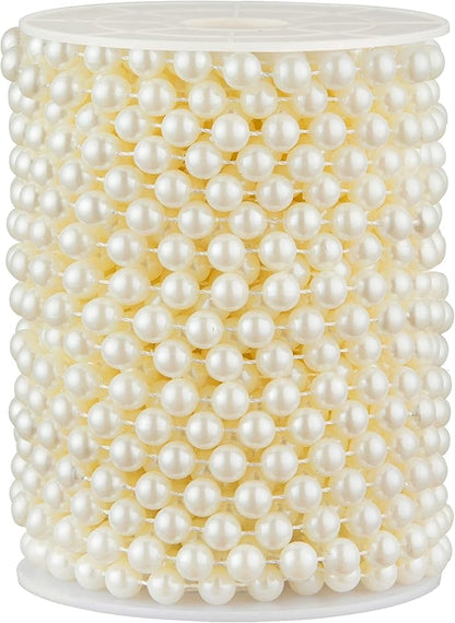 48 Feet Faux Pearl Beads Garland 8mm Craft String Pearls for Wedding Centerpiece Christmas Tree and Flowers Decoration DIY (Ivory)