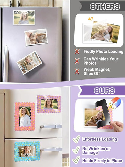 ANPHSIN 12Pcs Magnetic Picture Frame for 4x6in Photo - Cute Magnets Frames Fridge Decor Gifts for Girls Women, Home Refrigerator, Back to School Locker, Classroom Decorations Supplies, Daisy