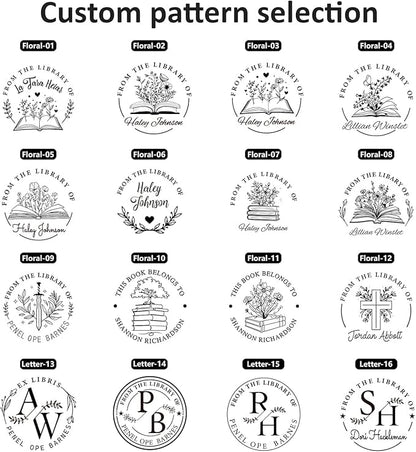 Book Custom Embosser - Personalized Library Stamp with Your Name, Customized Embosser Gifts for Book Lovers, Readers (Floral-07)