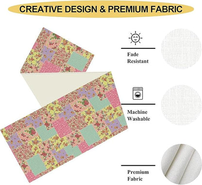 Boho Patchwork Table Runner, Vintage Farmhouse Colorful Wildflowers Bohemian Paisley Flower Table Center Decor for Home Kitchen Dining Patio Holiday Party Indoor Table Decorations, 13"x36" Inch