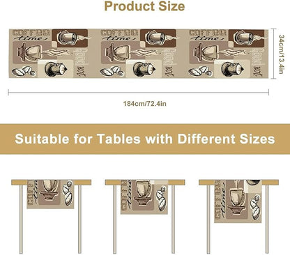 Coffee Table Runner,Vintage Style Coffee Cup Bean Abstract Theme Pattern Print Tablecloth Burlap for Hotel Indoors Outdoor Dining Room Kitchen Table Decor, 13x70in