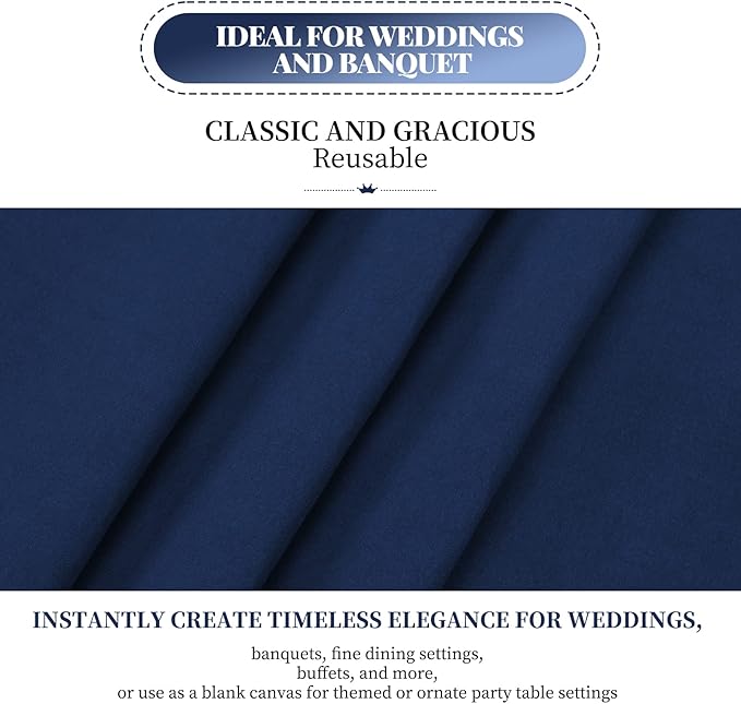 12 Pack Polyester Tablecloth 60 x 126 Inch Navy Blue Tablecloth for 8 Ft Rectangle Tables,Washable Fabric Table Covers Polyester Table Clothes for Wedding Parties Banque
