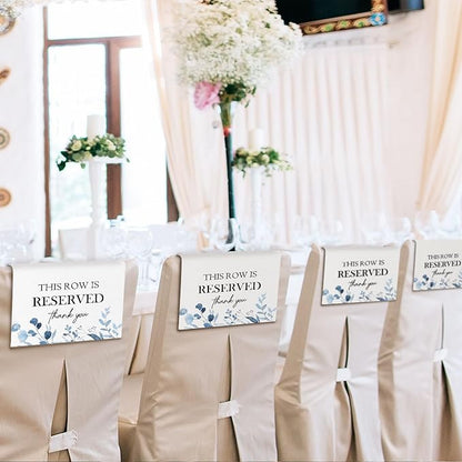 Reserved Seating Chair Signs, This Row Is Reserved Pew Cloths Seating Placeholder for Church Pews, Wedding Decorations for Reception Parties Celebrations Event Meetings (8 PCS, Dusty Blue)