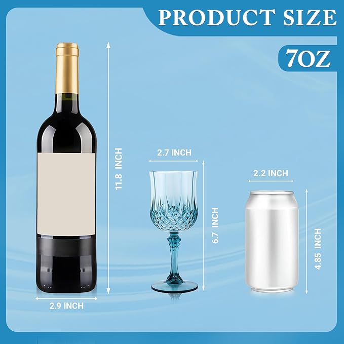 Plastic Wine Glasses，Plastic Goblets Vintage Style Cordial Drinking Glasses for Wedding Reception, Grand Event Party Supplies (12, Dusty Blue)