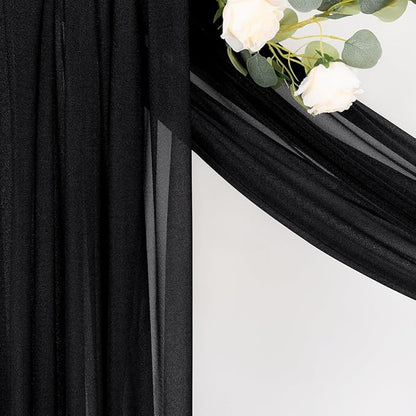 MLMC Black Wedding Arch Draping Fabric 4 Panels 29" x 20 FT Extra Long Gauze Drapes Sheer Backdrop Curtains 6.6 Yards Outdoor Drapery Panels for Wedding Ceremony Party Ceiling Decoration
