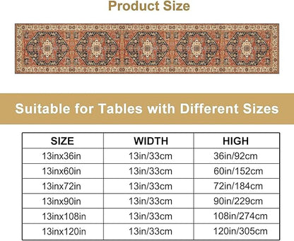 Vintage Boho Floral Table Runner, Rustic Country Farmhouse Orange Black Retro Flower Pattern for Home Kitchen Table Decor Dining Coffee Room Party Decor 13x72in