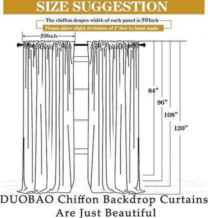 DUOBAO Light Grey Sheer Curtains 2 Panels, 10FT Long, Silver Chiffon Drape, Rod Pocket, Translucent Semi-Sheer, Living Room & Bedroom, 59W x 120L
