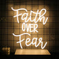 Faith Over Fear Neon Sign Jesus Neon Light Christian LED Signs for Wall Dimmable Warm White Letters Neon Lights Signs for Bedroom Man Cave Classroom Church Decor Christian Religious Sayings